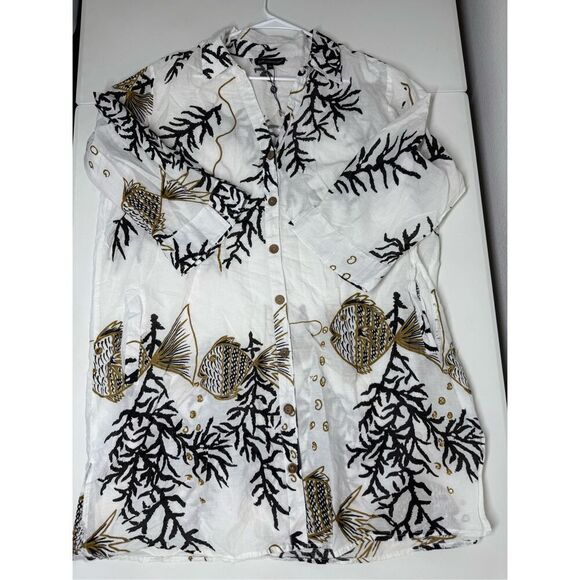 NWOT Club Z Collection Bohemian Beach Size 1X Shirt/Cover Up Color White Multi - Picture 6 of 16